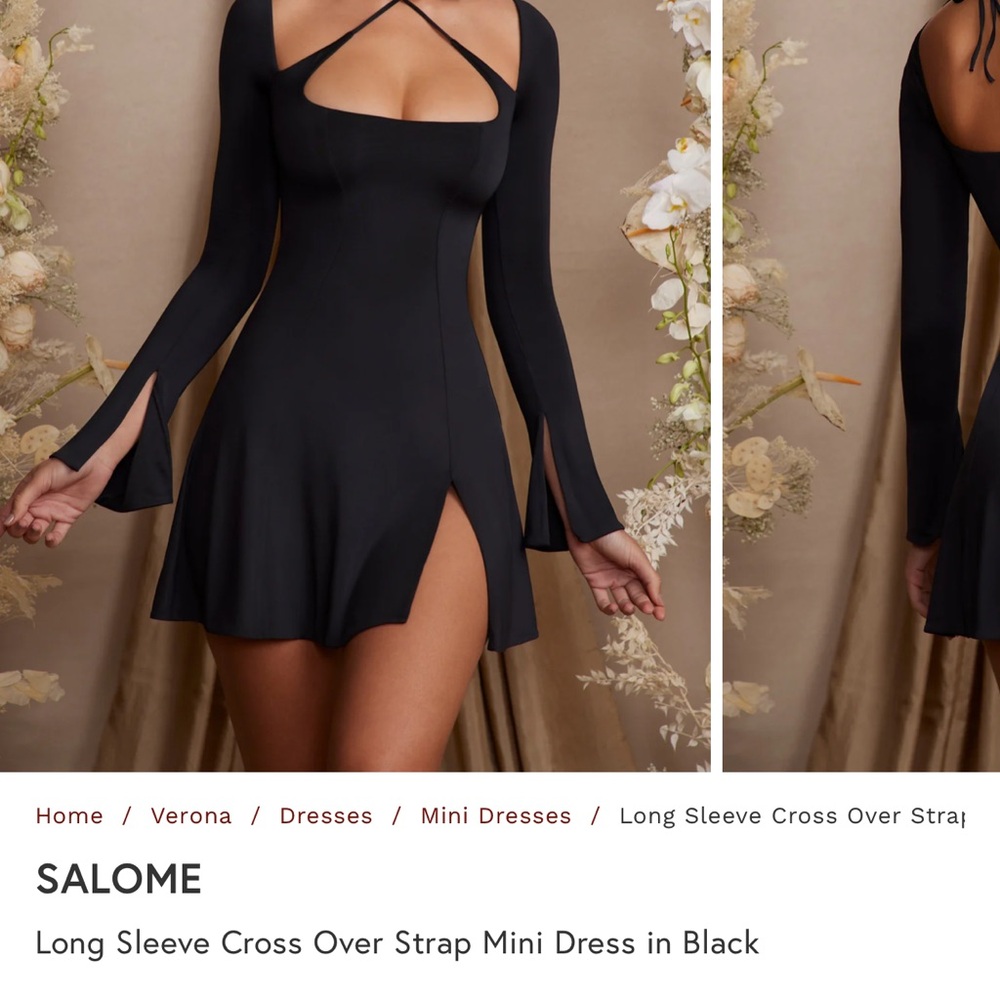 Oh Polly Long Sleeve Cross Over Strap Mini Dress in Black size 2